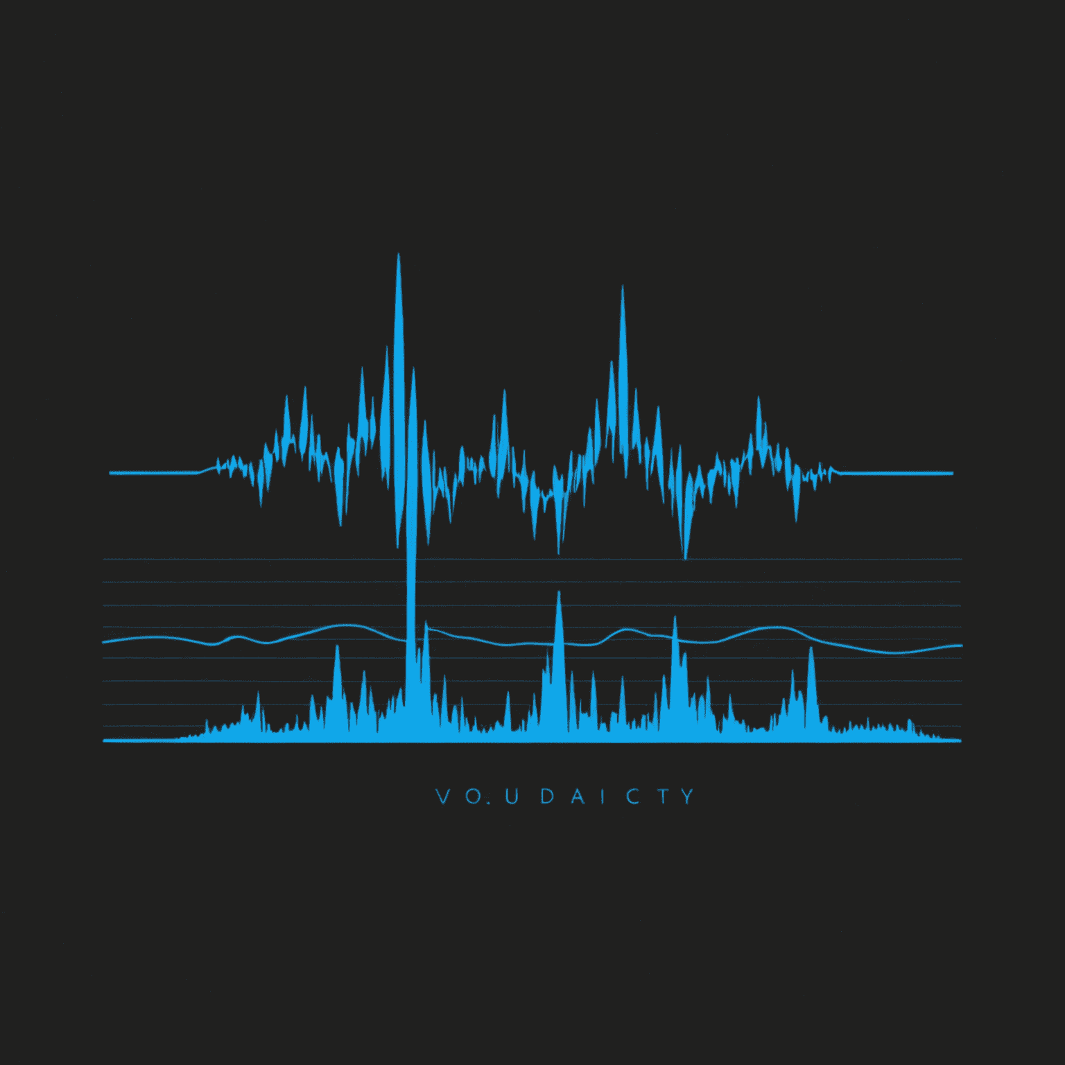 volaudacity logo - a stylized waveform in electric blue on a deep charcoal background