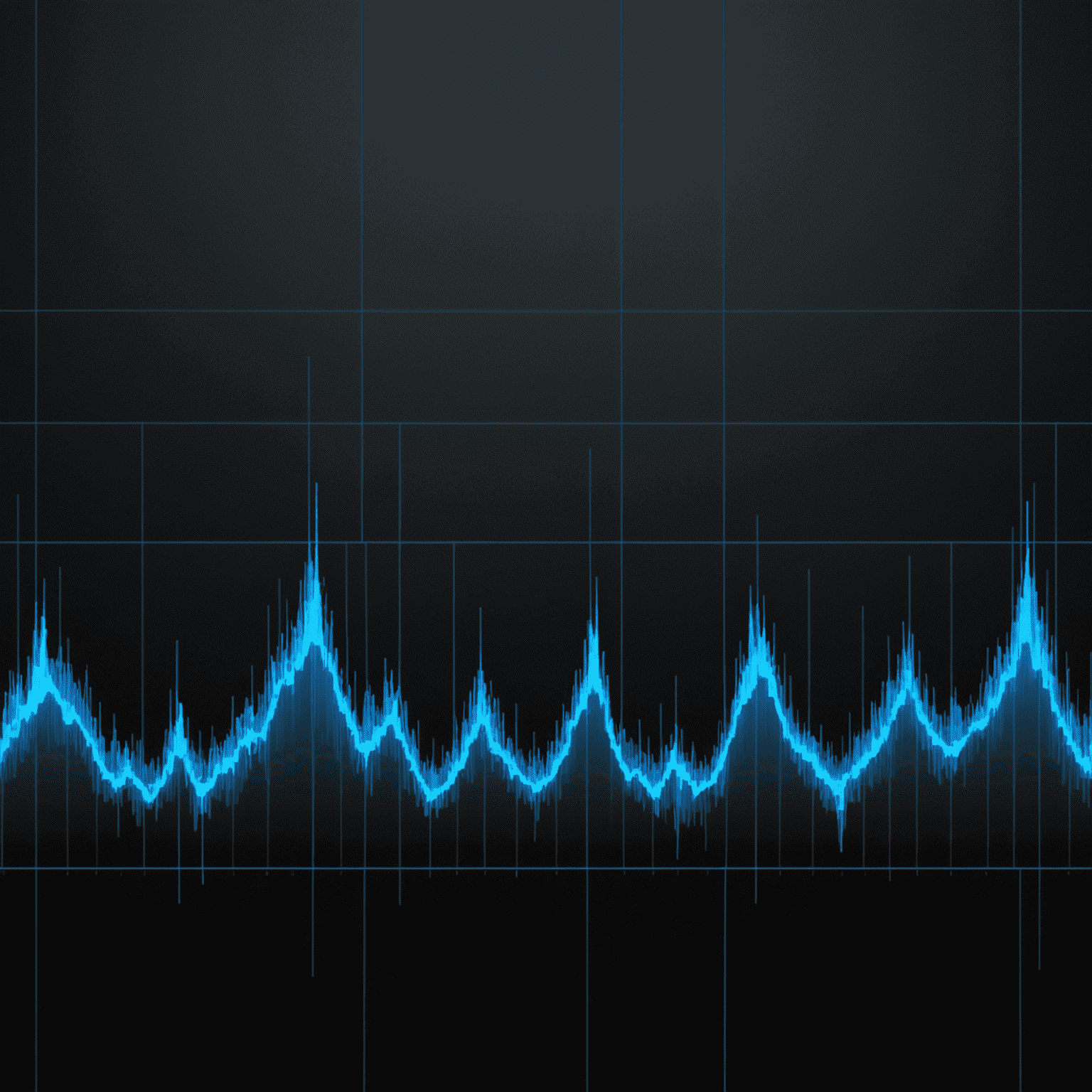 A dynamic waveform visualization representing sound design, with peaks and valleys in electric blue (#00FFFF) against a deep charcoal (#1A1A1A) background. The waveform appears to be moving, suggesting the magical nature of sound design for movies.