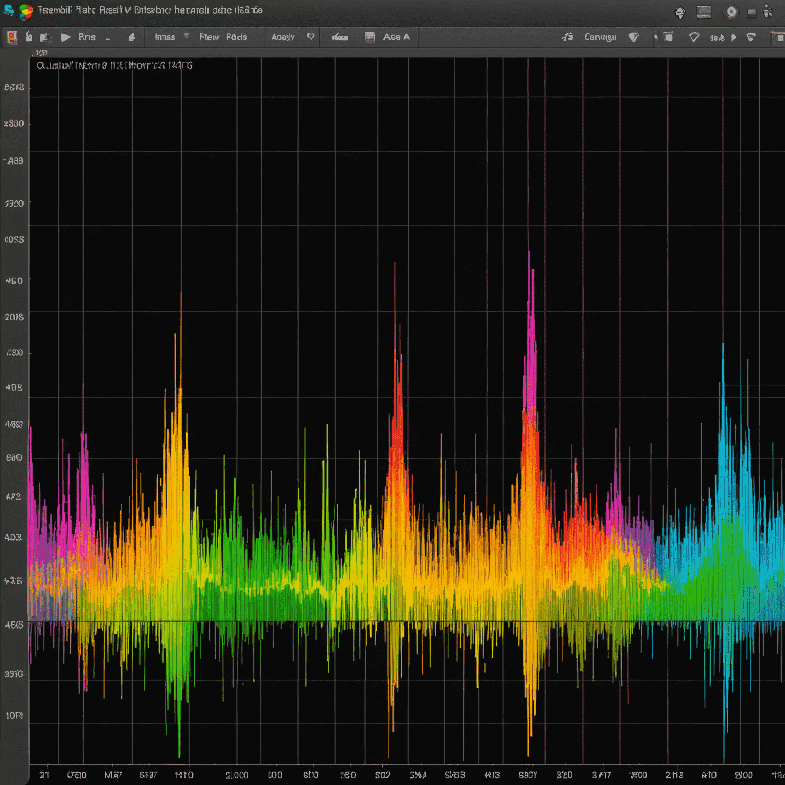 Colorful spectrogram showing the frequency content of a post-produced audio track