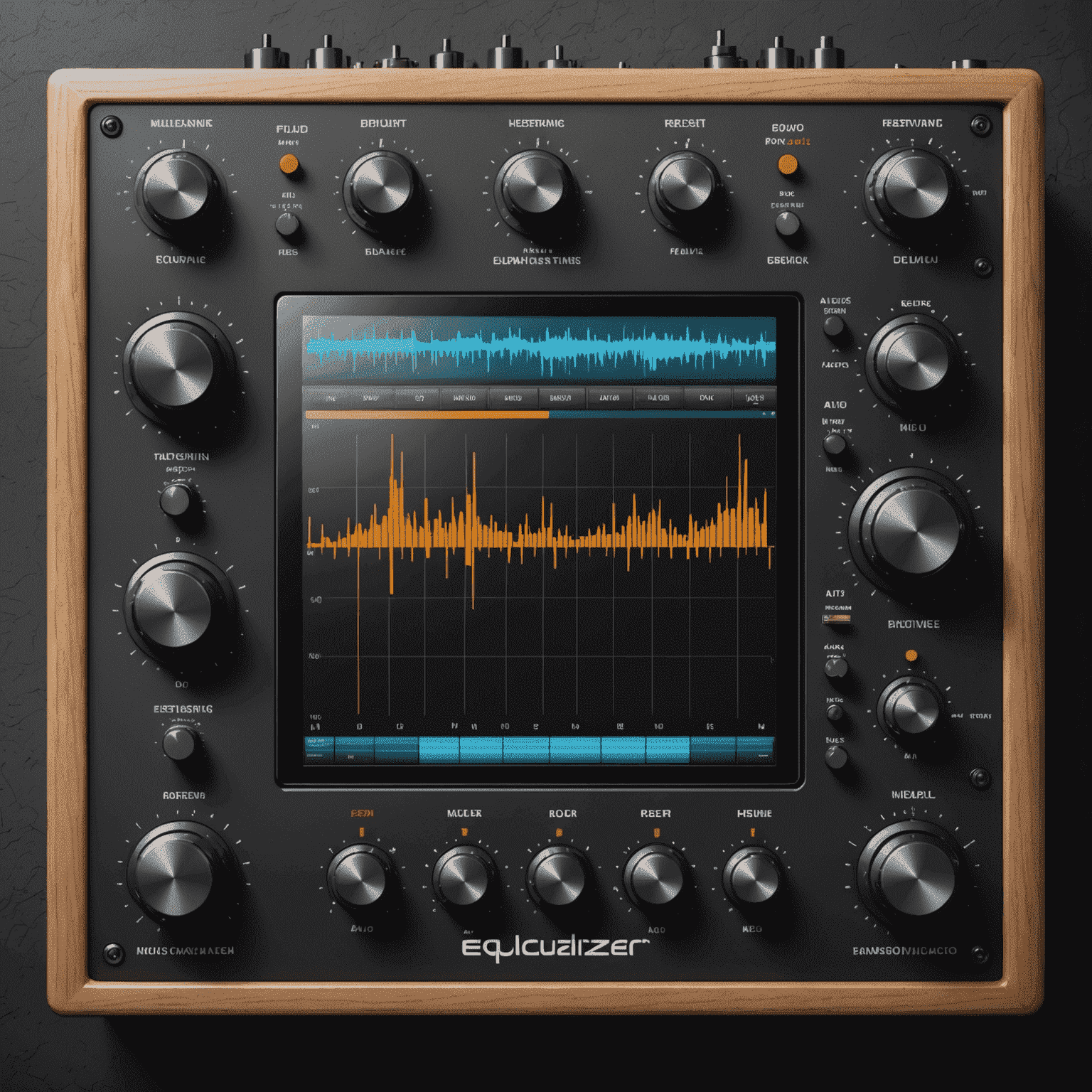 Visual representation of audio mastering process with equalizer and dynamic range controls